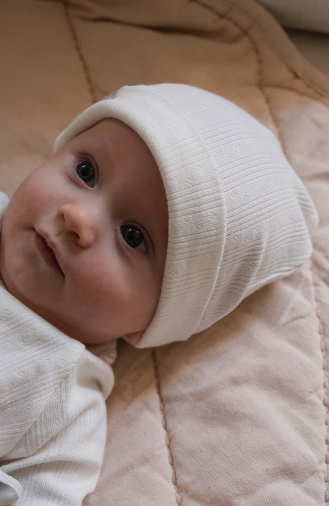 Aiko Pointelle Hat - Gentle White