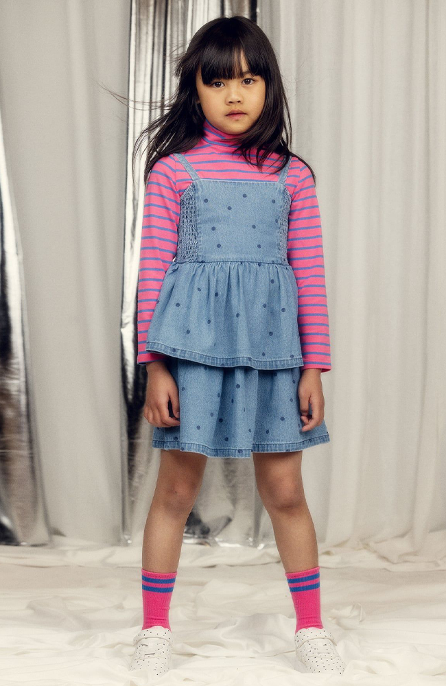 Denim Dots Strap Dress - Blue