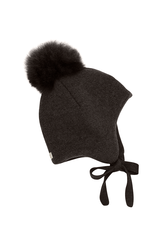 Bonnet Wool Alpaca Pompom - Dark Brown Melange HUTTEliHUT ytterkläder