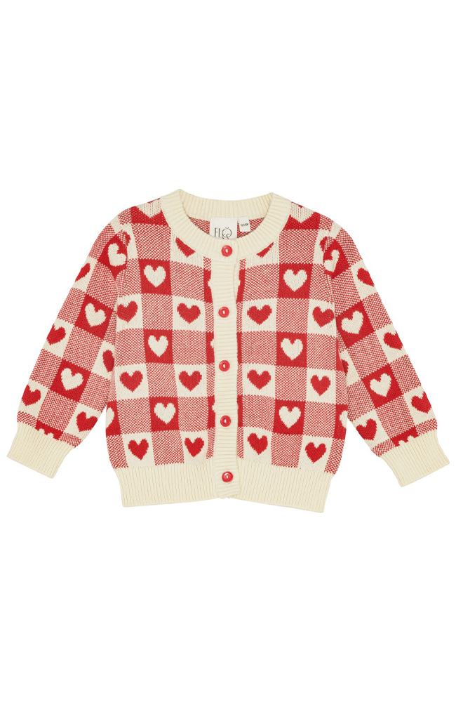 Heart Cardigan - Poppy Red/Soft White Flöss Tröja