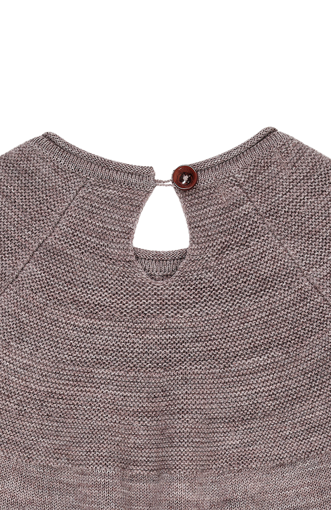 Merino Knit Blouse w/ Frill - Natural Melange