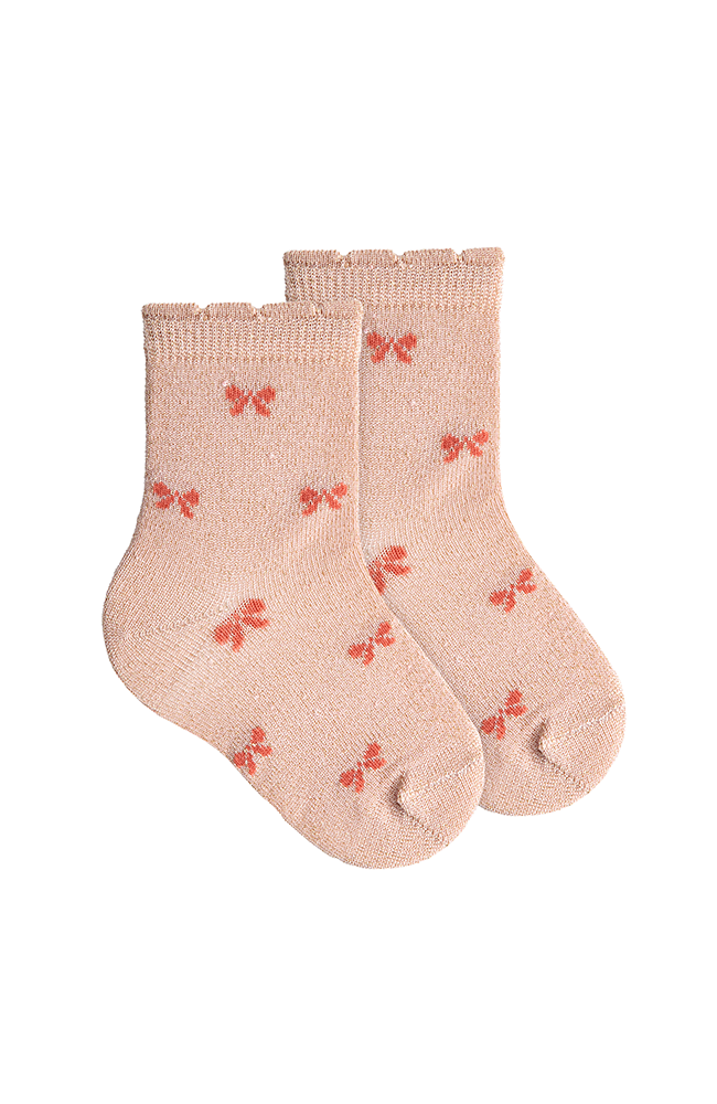 Socks w/ Glitter Bow - Gold Rose