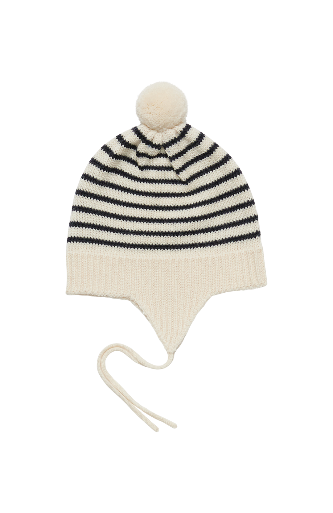 Baby Pompom Hat - Ecru/Navy