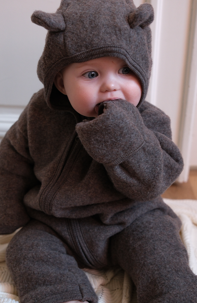 Pram Suit Ears Wool Fleece - Brown Melange