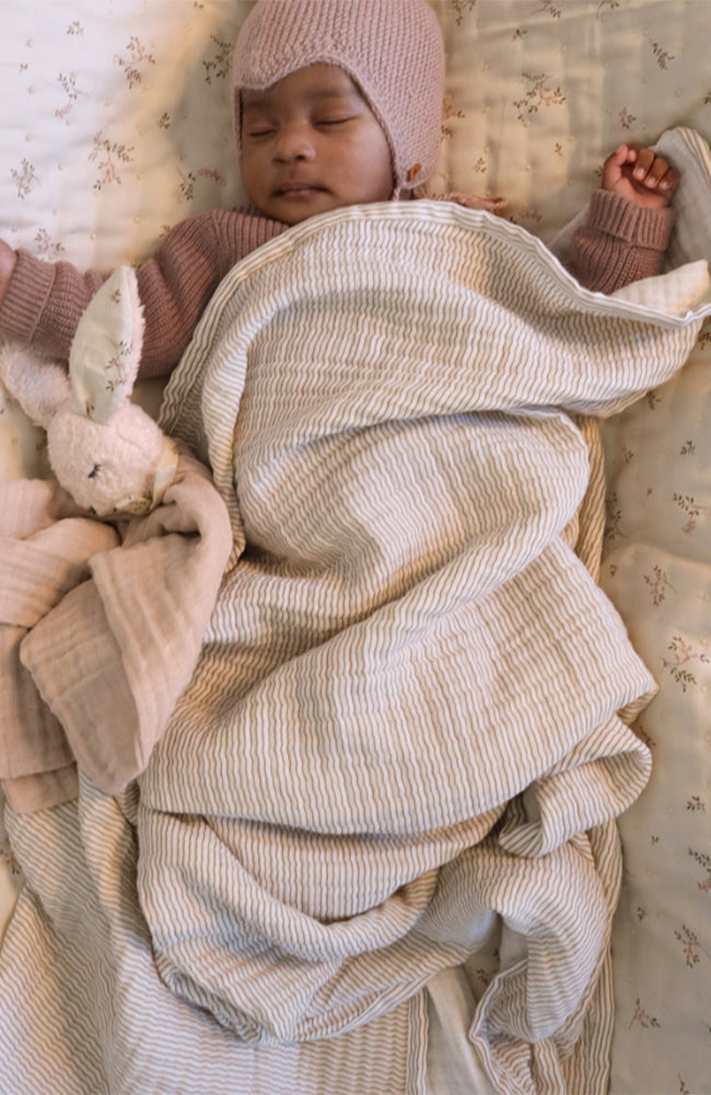 Muslin Baby Blanket - Classic Stripes Camel CamCam Copenhagen filt