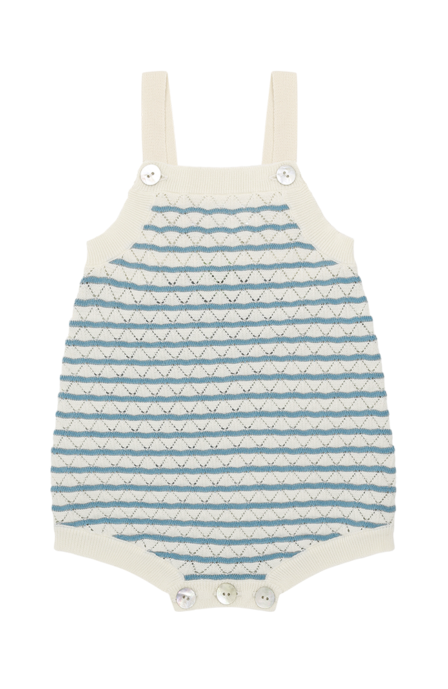 Baby Pointelle Romper - Ecru/Sea