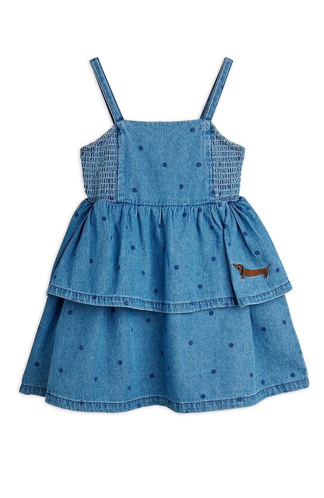 Denim Dots Strap Dress - Blue