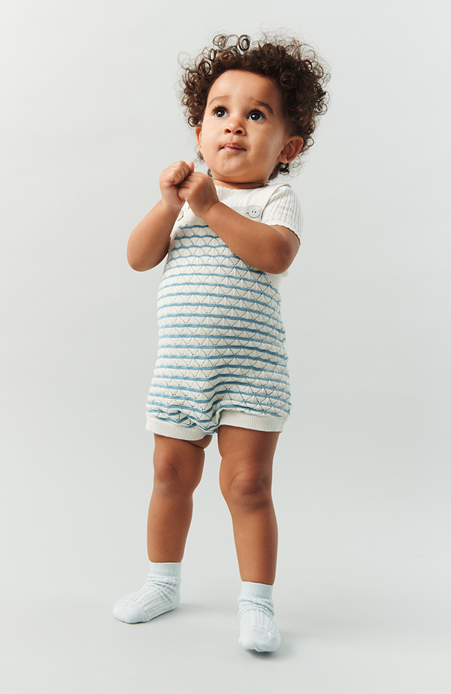 Baby Pointelle Romper - Ecru/Sea