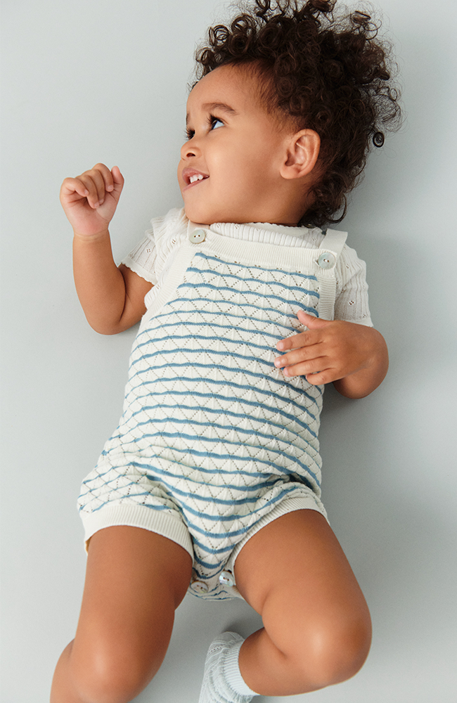 Baby Pointelle Romper - Ecru/Sea