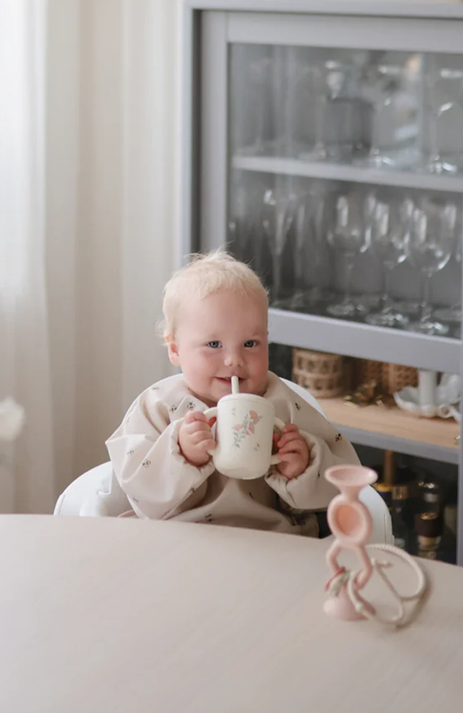 Silicone Training Cup + Straw - Pink Flowers