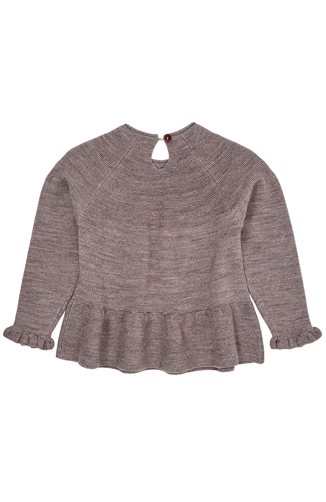 Merino Knit Blouse w/ Frill - Natural Melange
