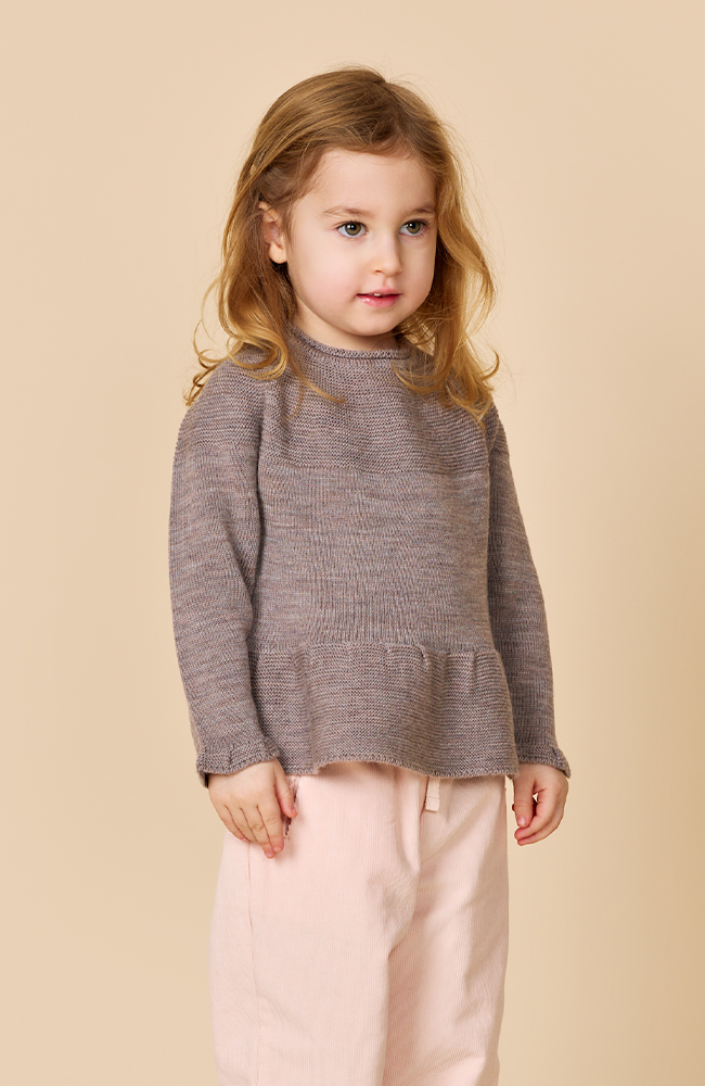 Merino Knit Blouse w/ Frill - Natural Melange