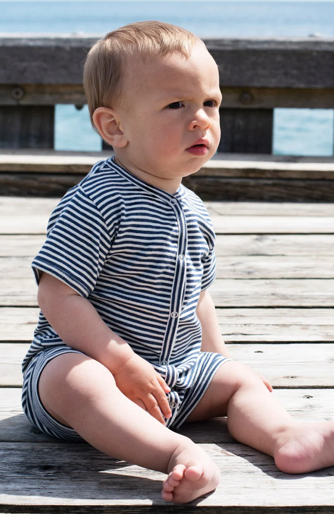 Baby Short Suit Stripe - Navy/Offwhite