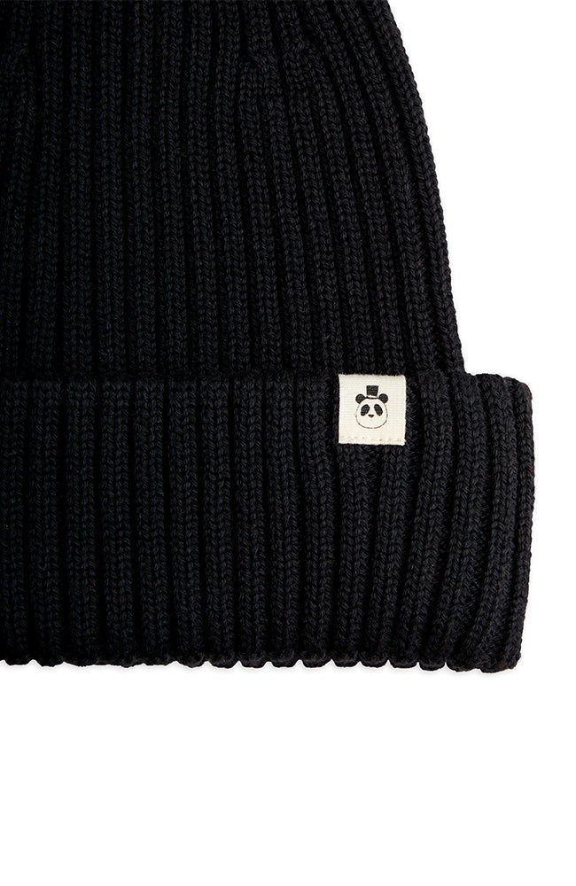 Knitted Rib Fold Up Hat - Black