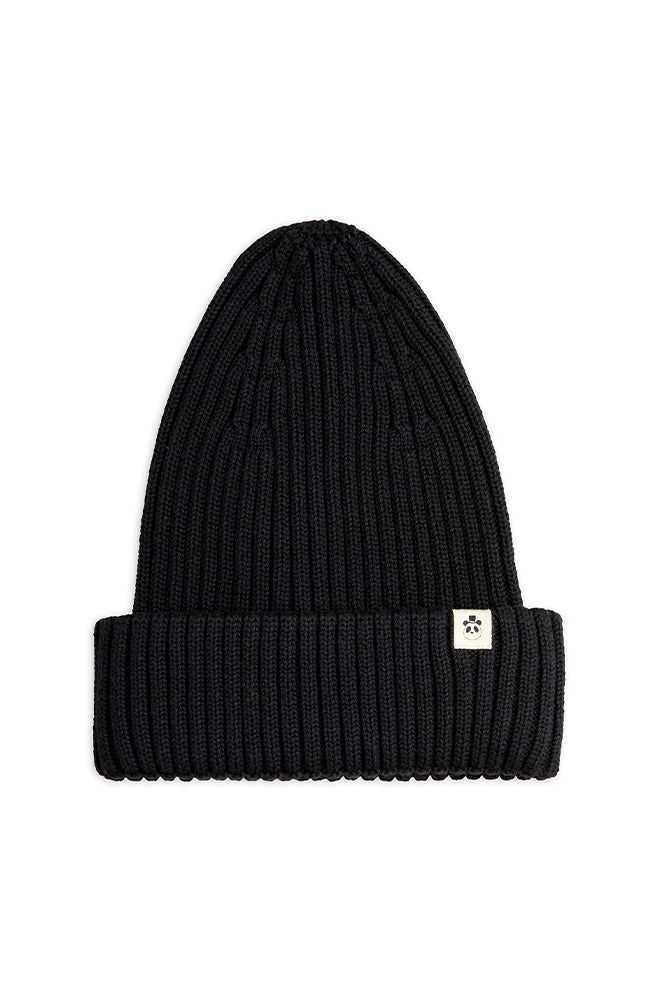 Knitted Rib Fold Up Hat - Black