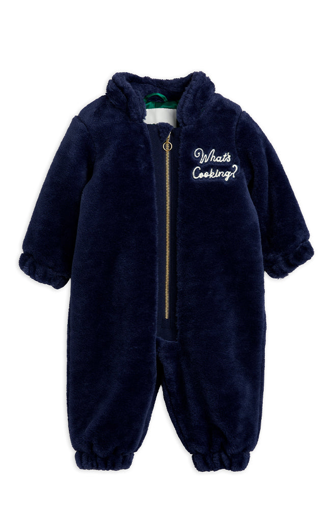 What's Cooking Faux Fur Baby Overall - Navy Mini Rodini ytterkläder