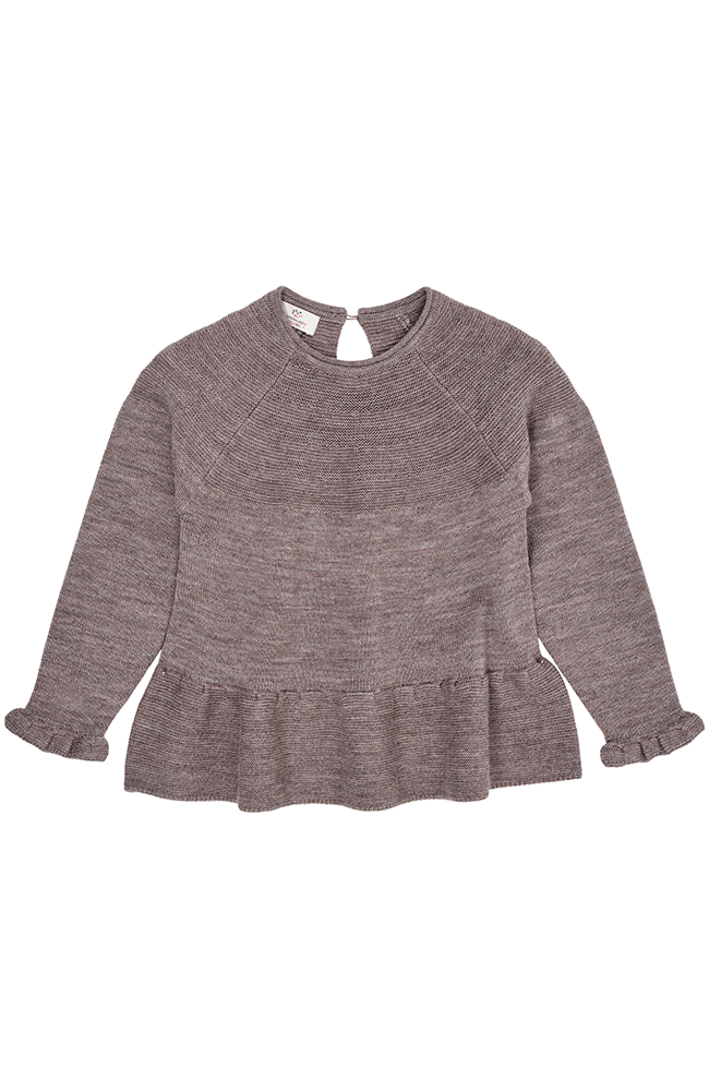 Merino Knit Blouse w/ Frill - Natural Melange