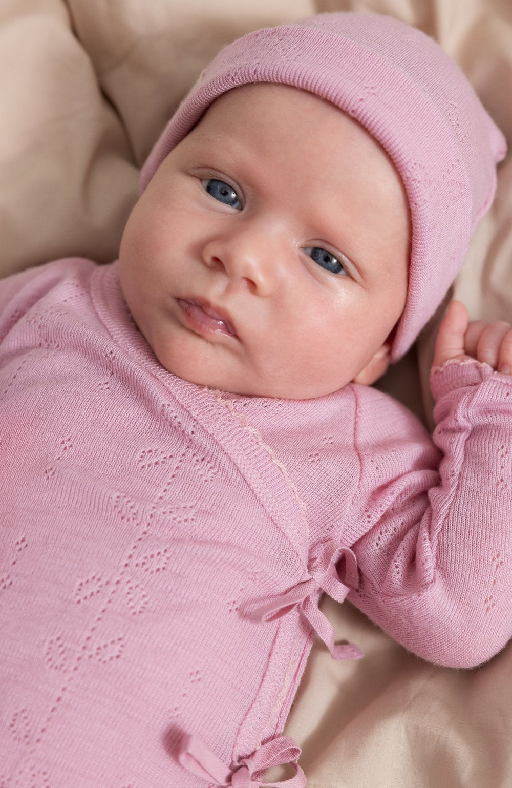 Aiko Wool Pointelle Hat - Soft Berry – detalj 5
