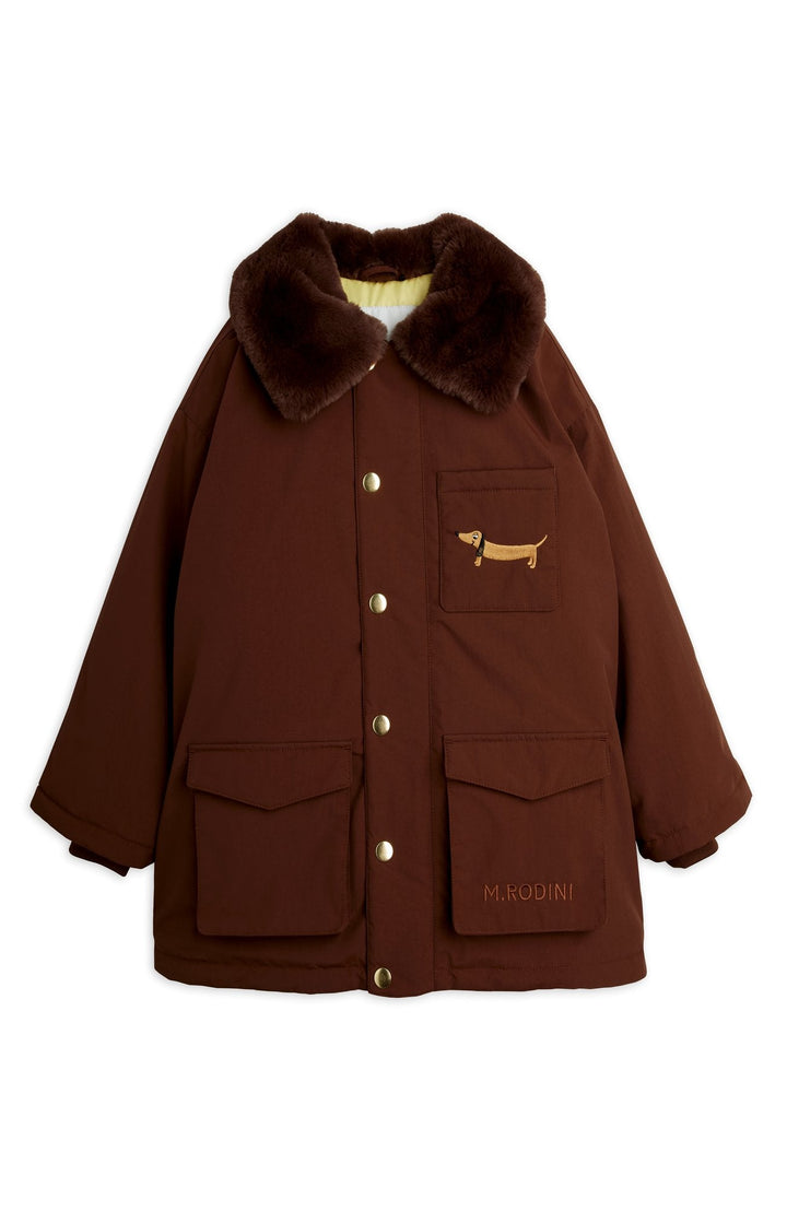 Vadderad Parkas med Fuskpälskrage - Brown