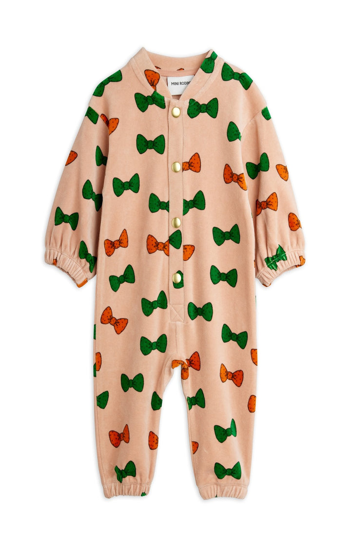 Bows Velour Onesie - Pink