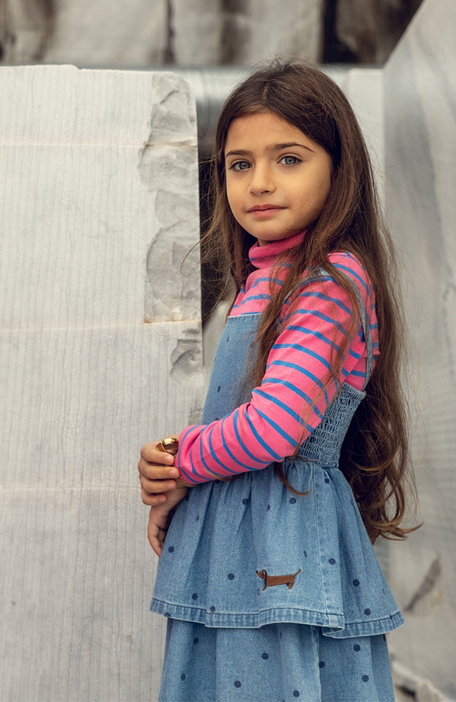 Denim Dots Strap Dress - Blue