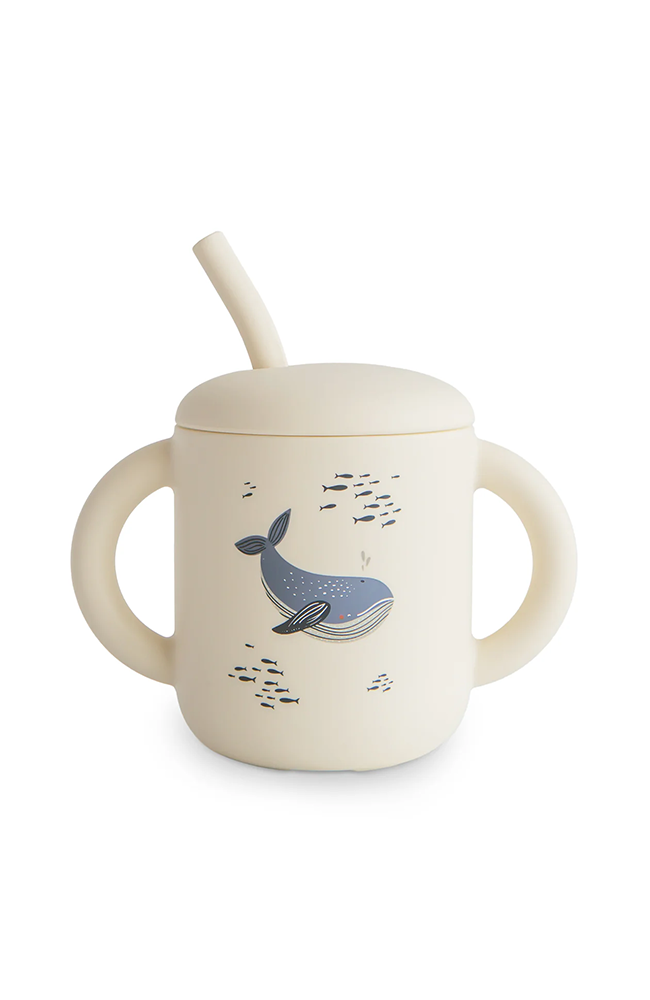 Silicone Training Cup + Straw - Whales