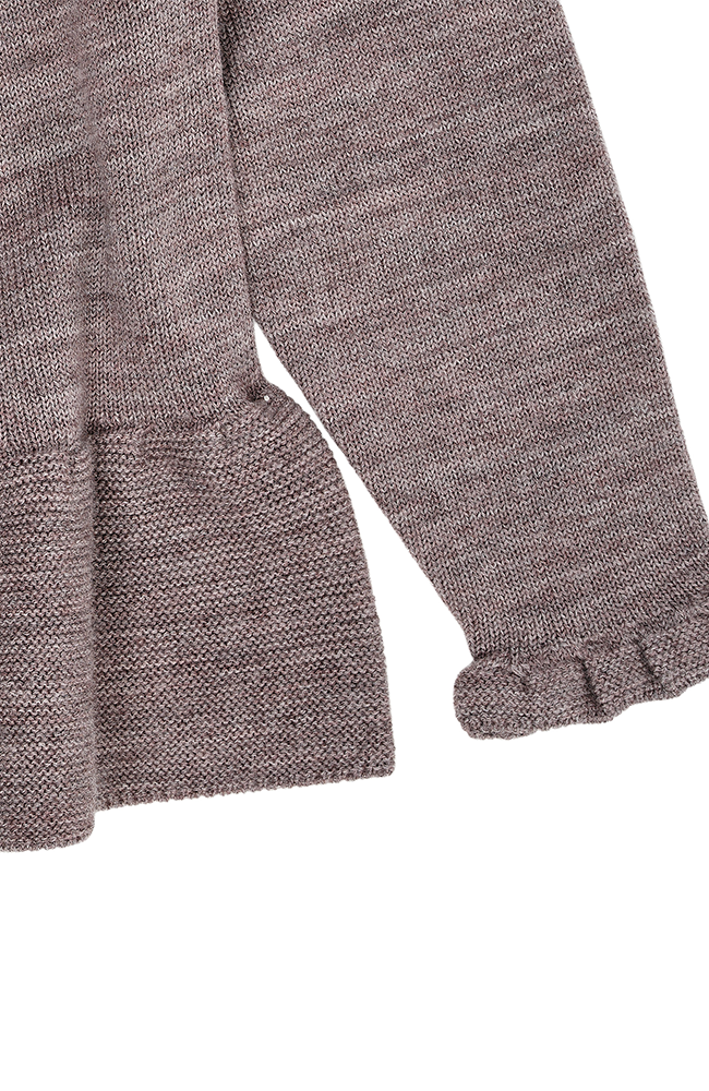 Merino Knit Blouse w/ Frill - Natural Melange