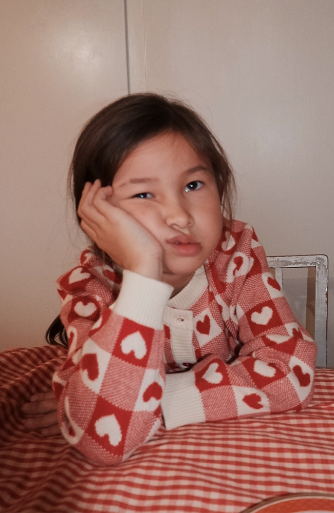 Heart Cardigan - Poppy Red/Soft White Flöss Tröja