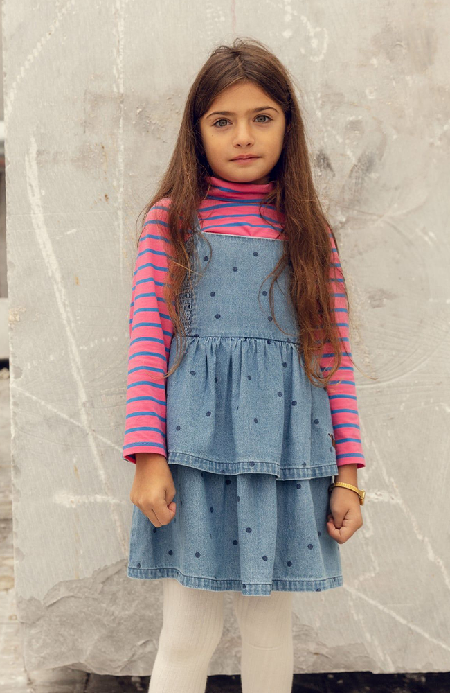 Denim Dots Strap Dress - Blue