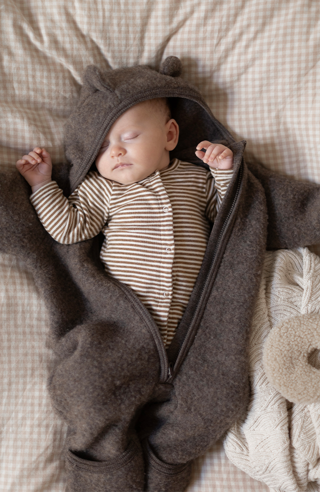 Pram Suit Ears Wool Fleece - Brown Melange