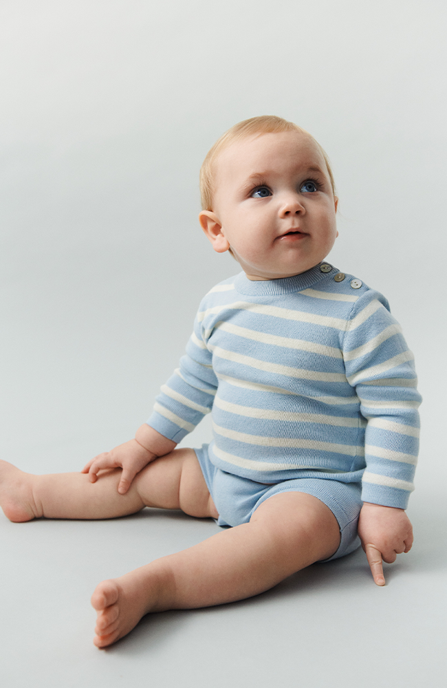 Baby Long Sleeve Tee - Pale Blue/Ecru