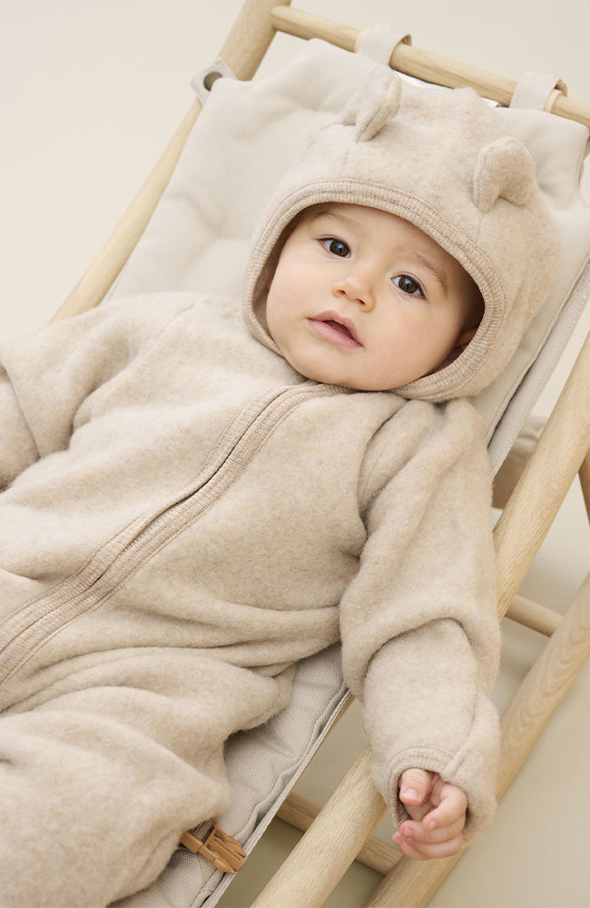 Pram Suit Ears Wool Fleece - Camel Melange HUTTEliHUT ytterkläder
