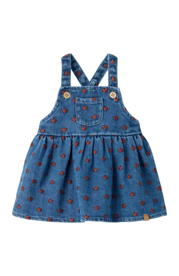 Liva Loose Denim Klänning - Dark Blue Denim Hearts