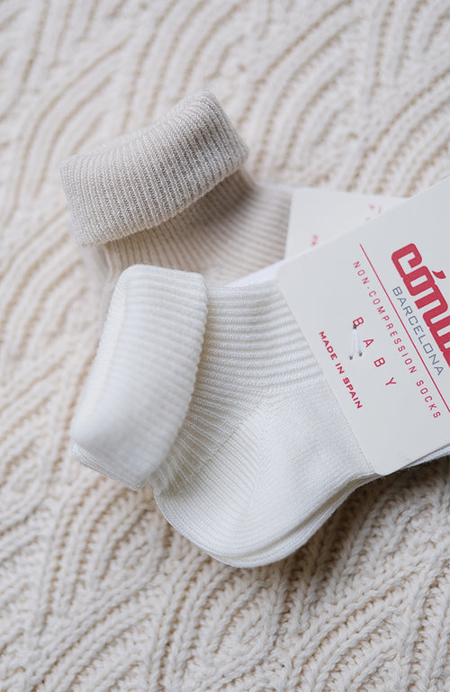 Fine Rib Ankle Socks w / Folded cuff - Cream