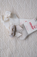 Perle Cotton Openwork Socks w/ Bow - Cream