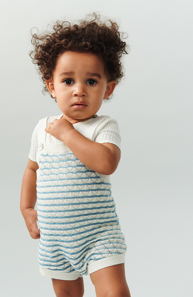 Baby Pointelle Romper - Ecru/Sea