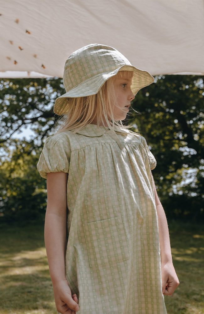 Stella Sun Hat - Lime Gingham Flöss Solhatt