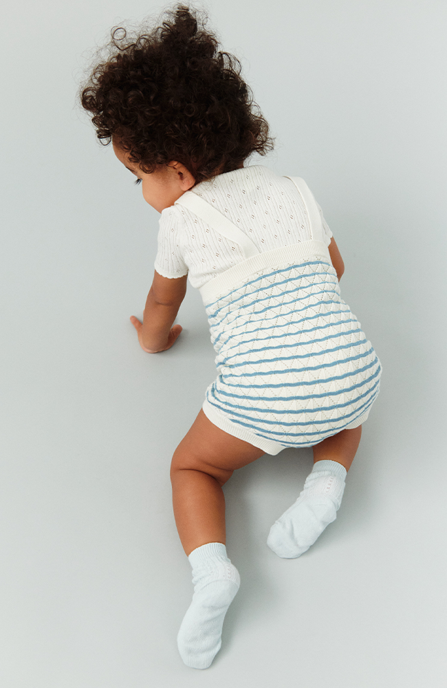 Baby Pointelle Romper - Ecru/Sea