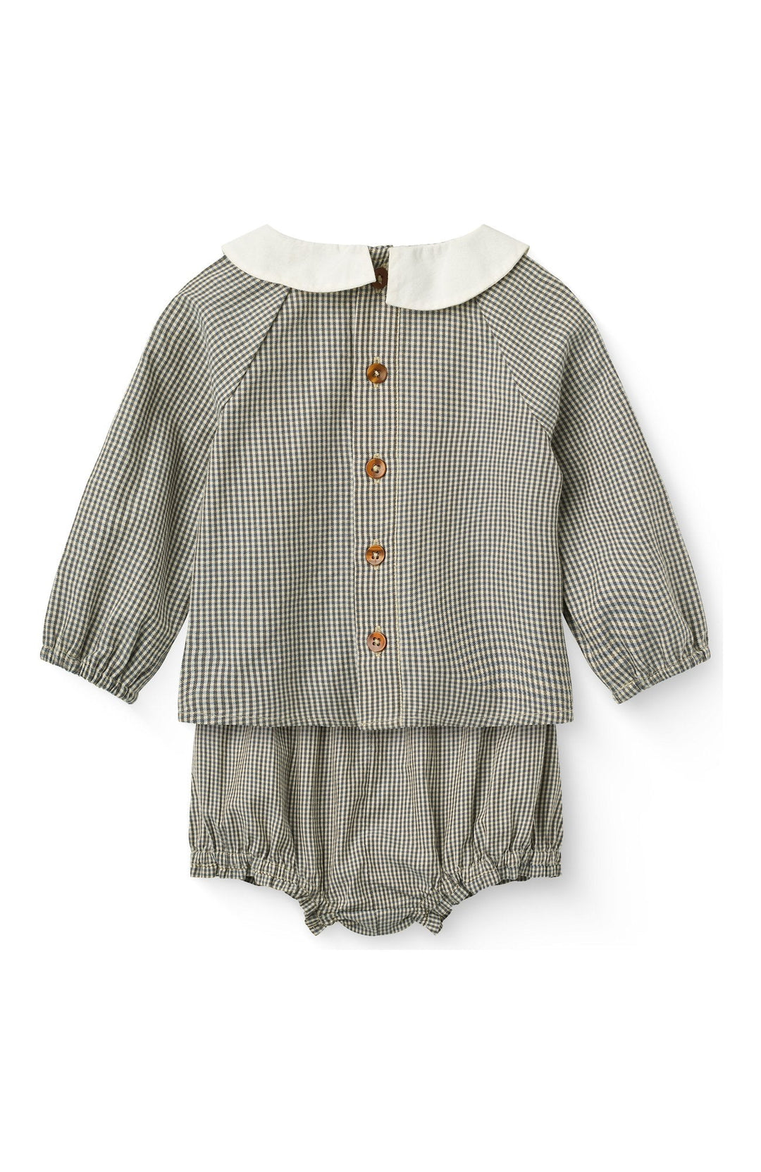 Rutigt babyset blus & bloomers - Brown/Sky Check - detalj 1