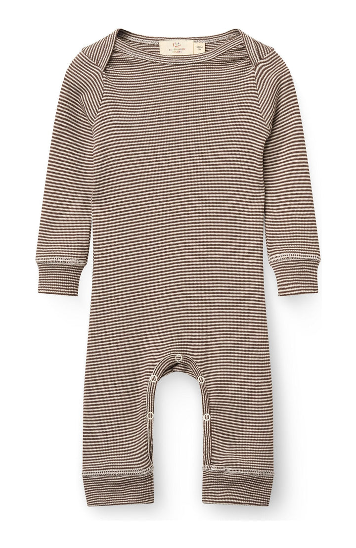 Heldräkt i modal - Dk. Brown/Cream Stripe