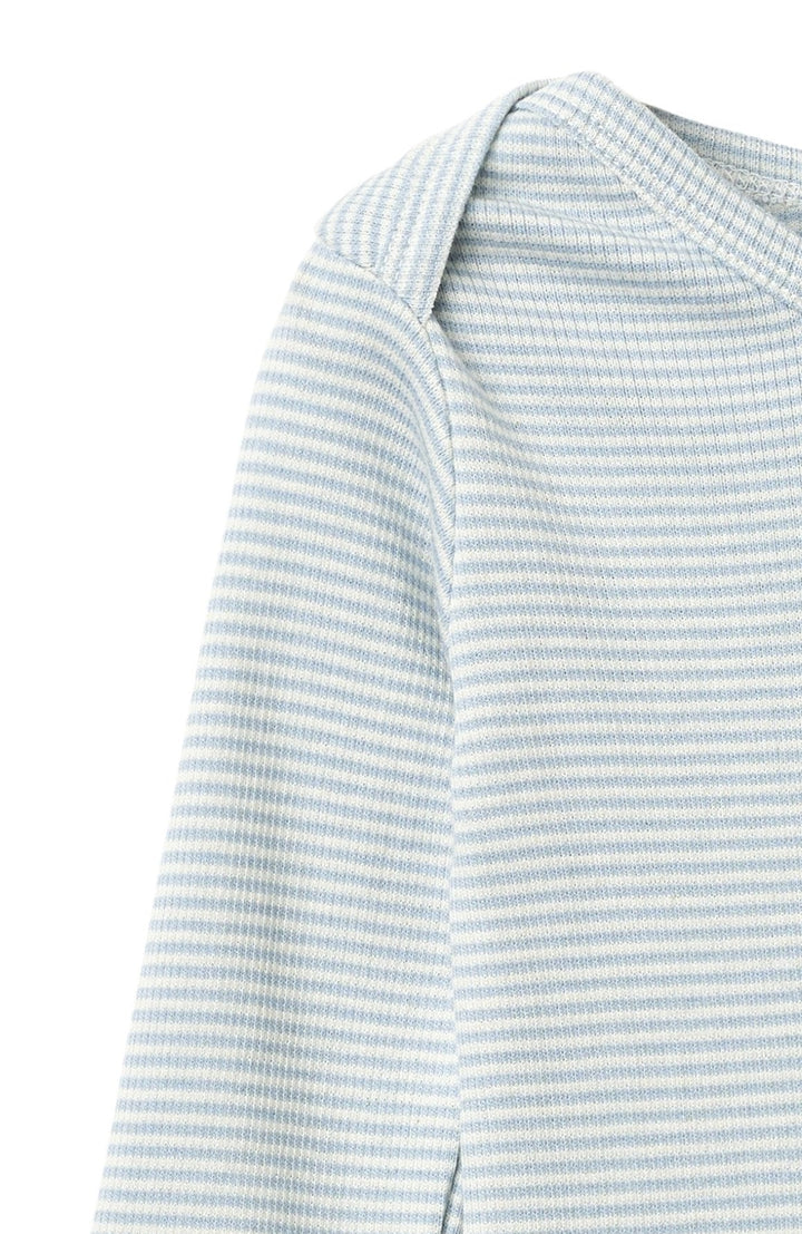Heldräkt i modal - Dusty Blue/Cream Stripe - detalj 2
