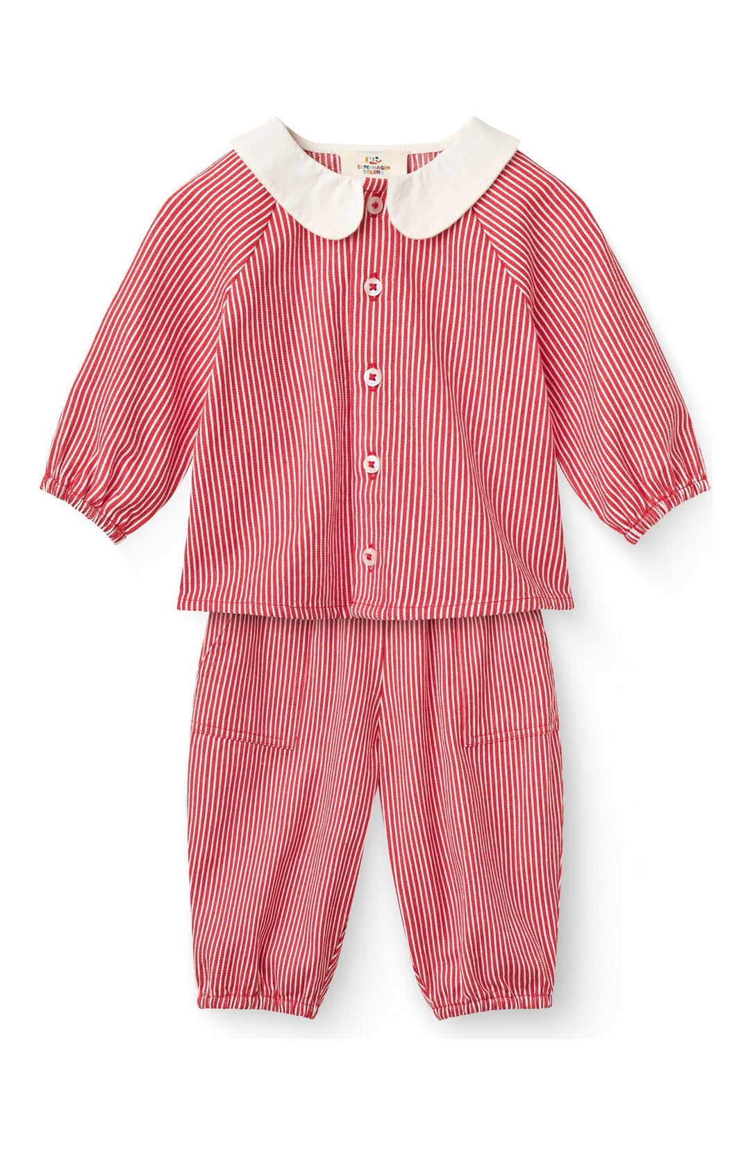 Randigt babyset byxor & blus - Red Stripe