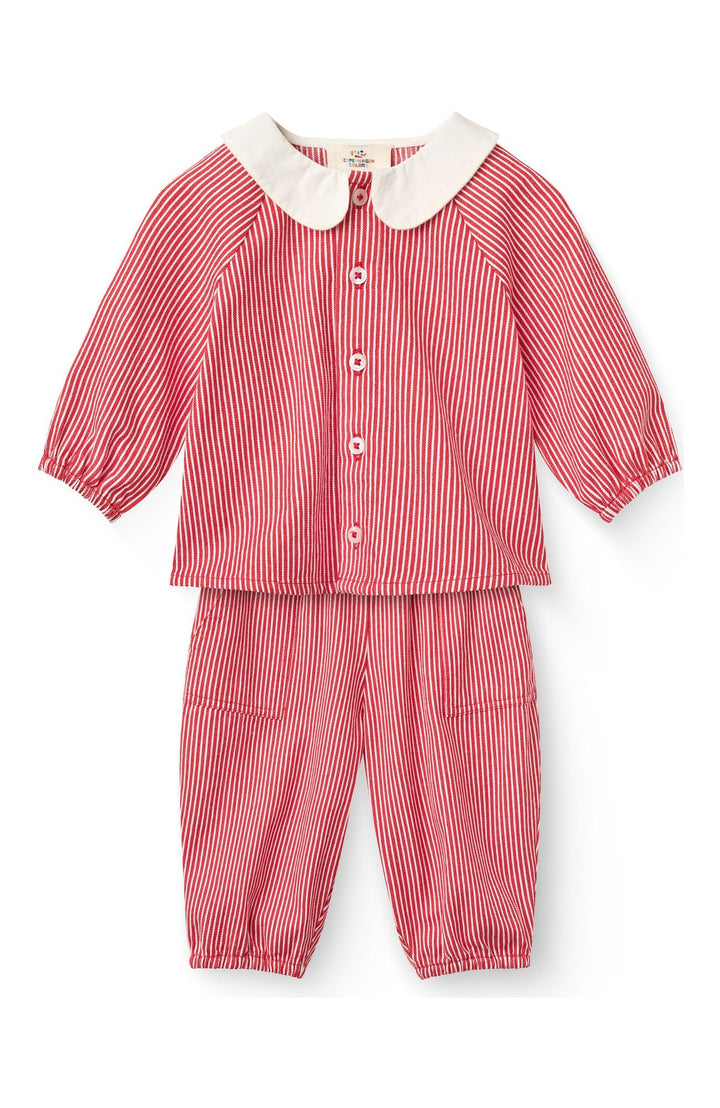 Randigt babyset byxor & blus - Red Stripe
