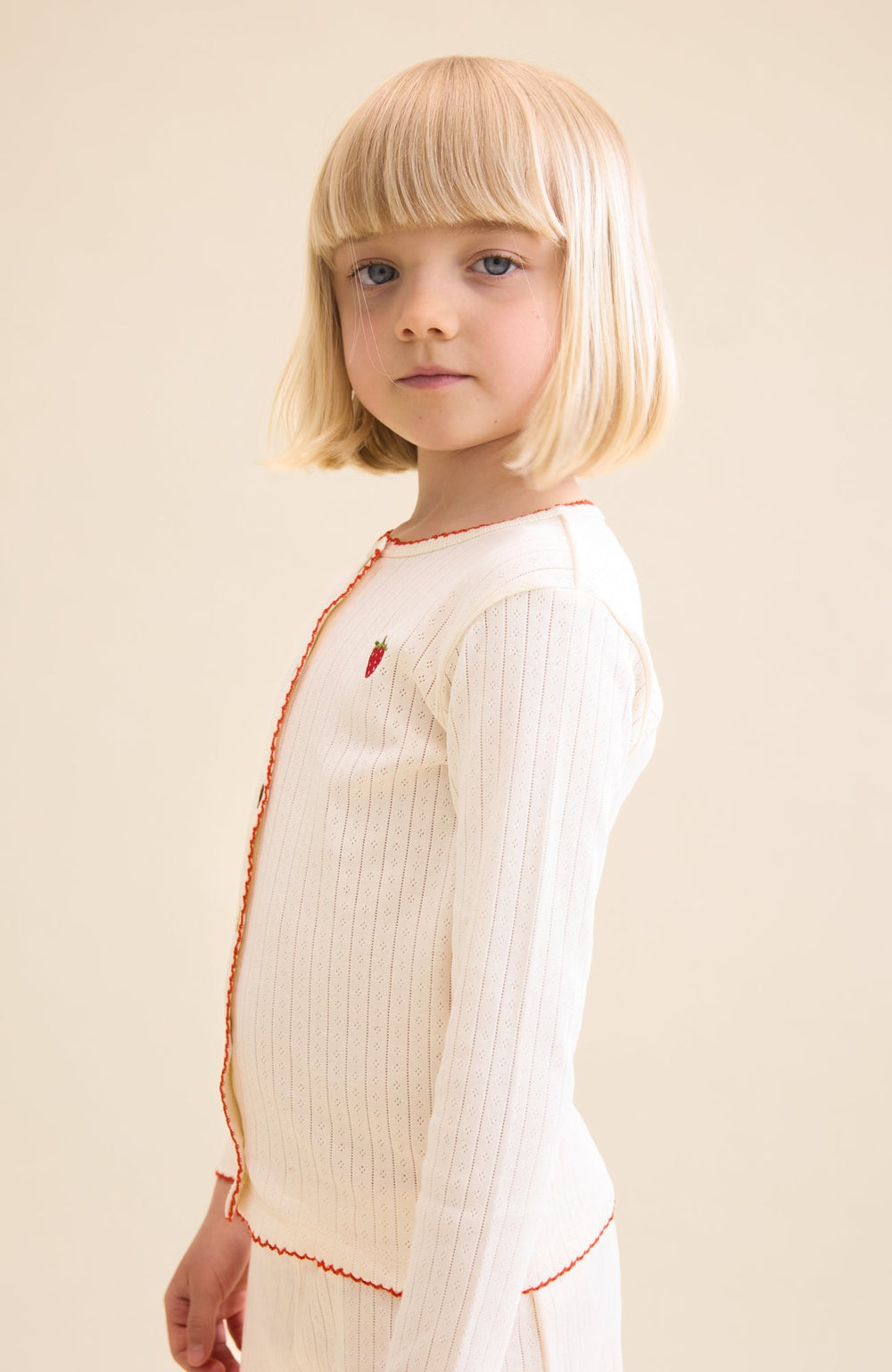 Flora Pointelle Kofta - Gentle Cream - detalj 1