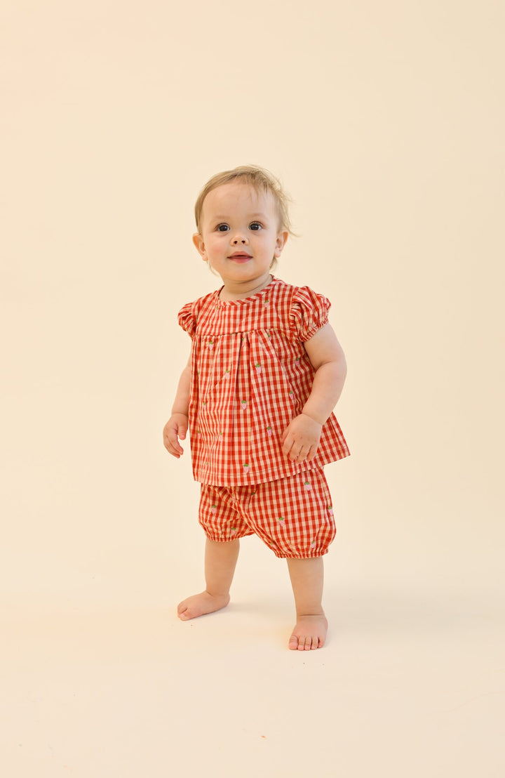 Molly Pineberry Baby SS Set - Red-pink Berry Gingham Flöss Baby set