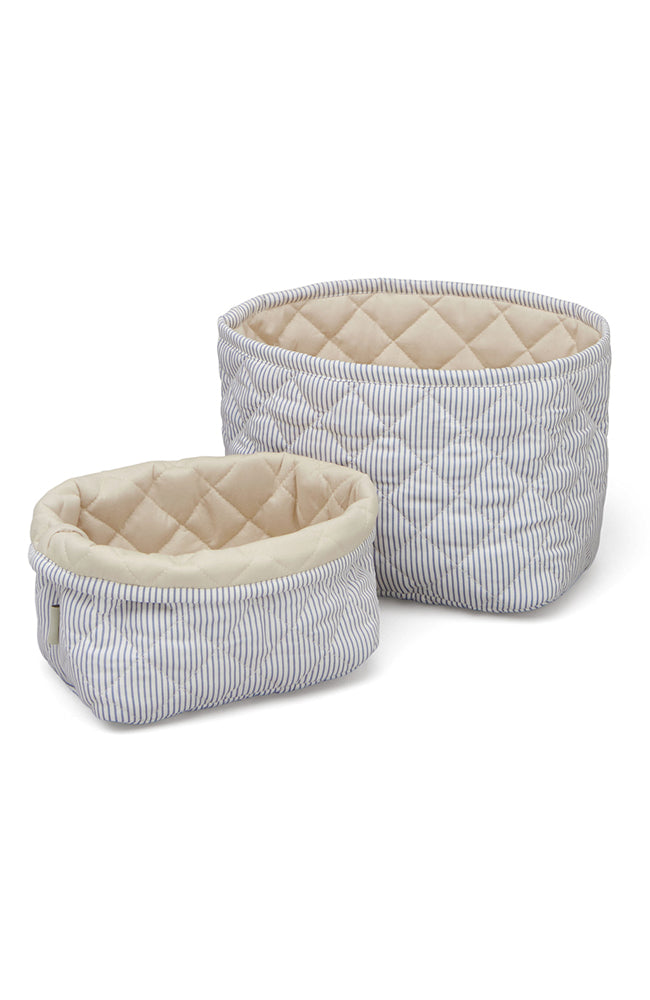 Quilted Storage Basket 2 pack - Classic Stripes Blue