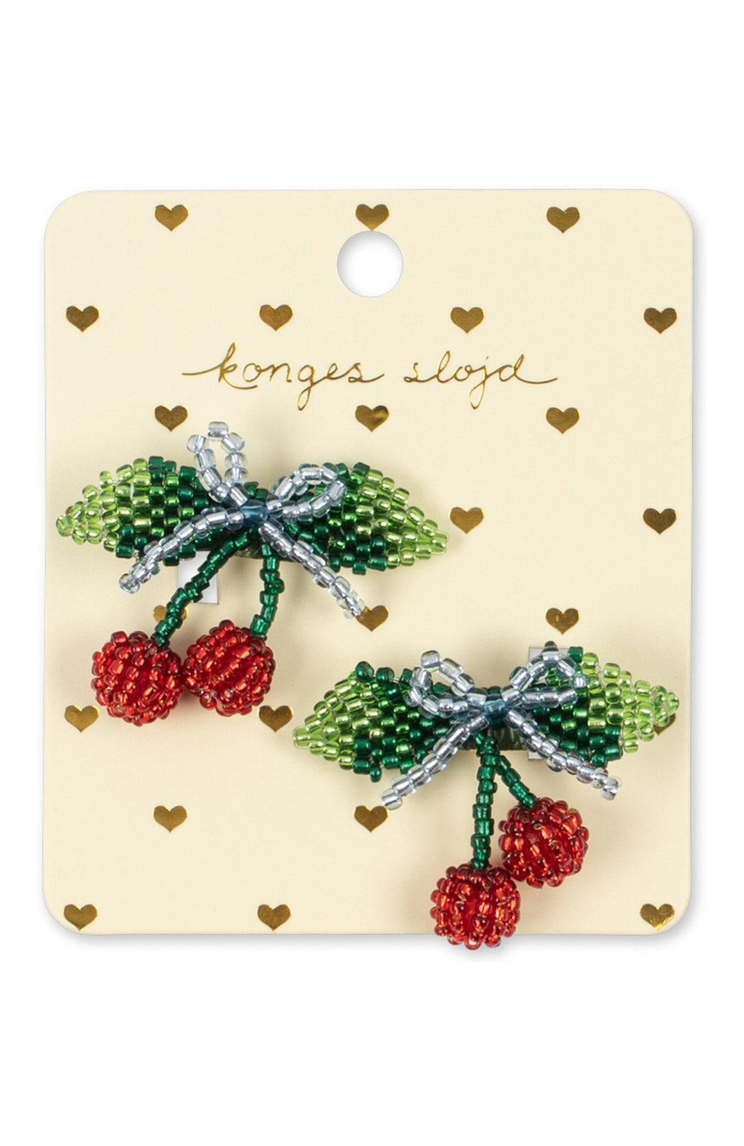 2 Pack Beaded Cherry Bow Hair Clip - Cherry Konges Slöjd Hårspänne