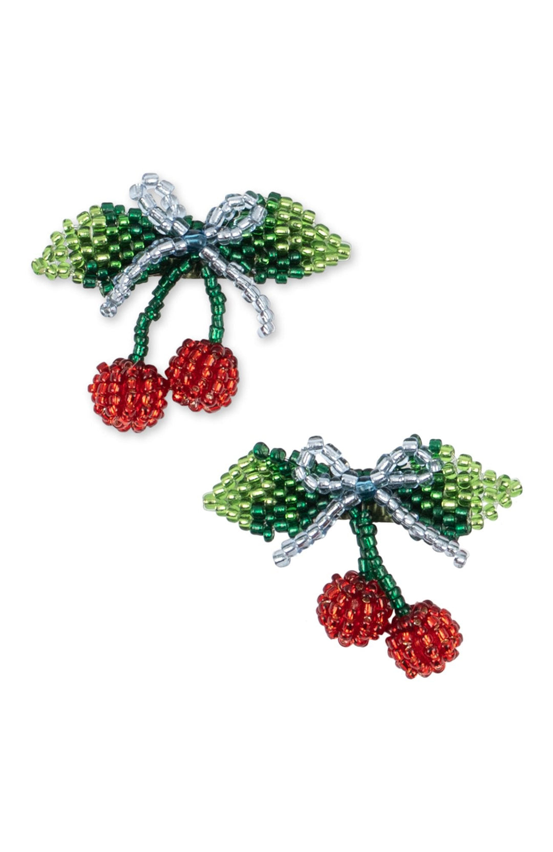 2 Pack Beaded Cherry Bow Hair Clip - Cherry Konges Slöjd Hårspänne
