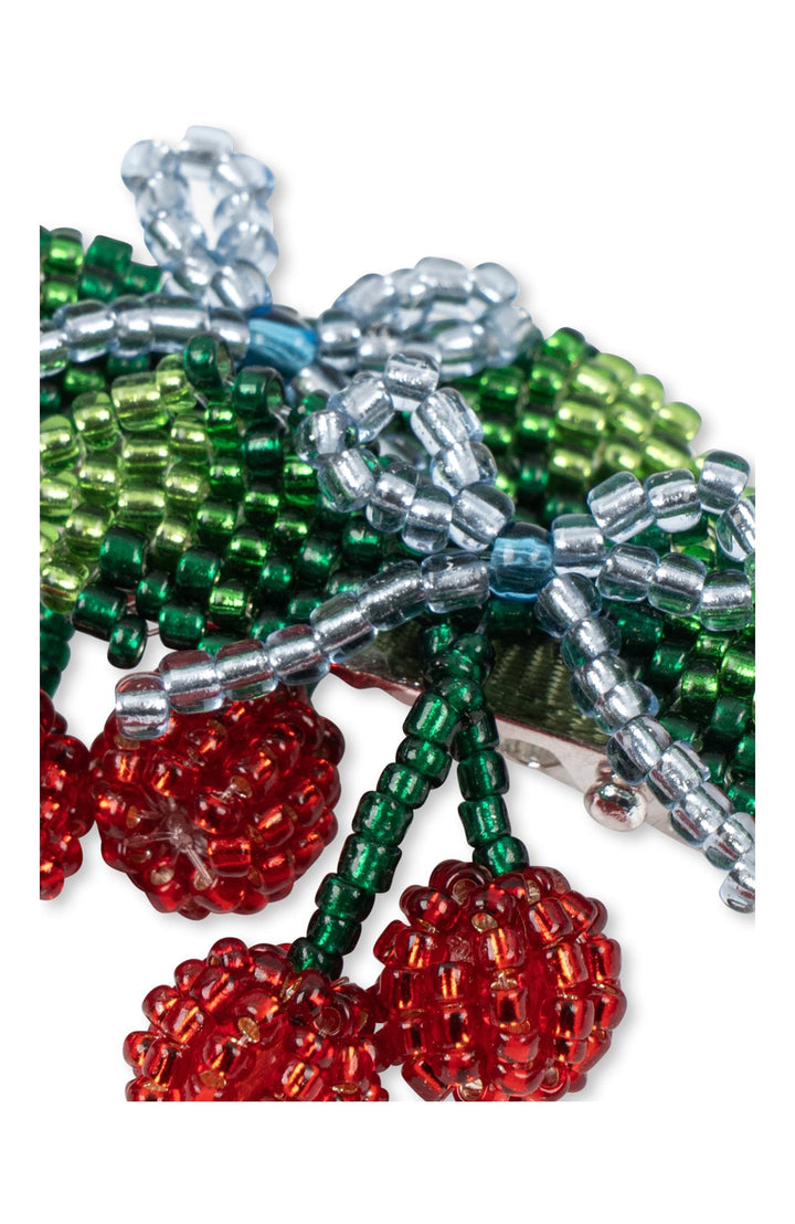 2 Pack Beaded Cherry Bow Hair Clip - Cherry Konges Slöjd Hårspänne