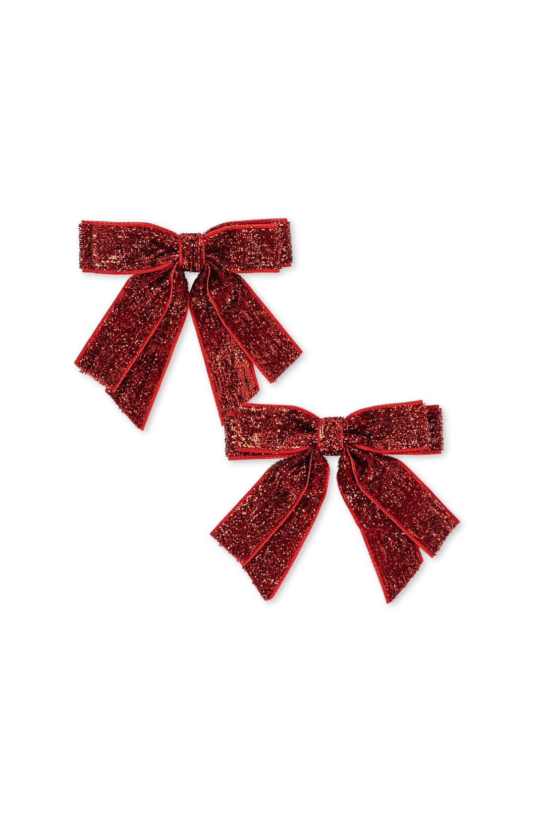 Velvet Double Bow Hair Clips 2-Pack - Red Glitter